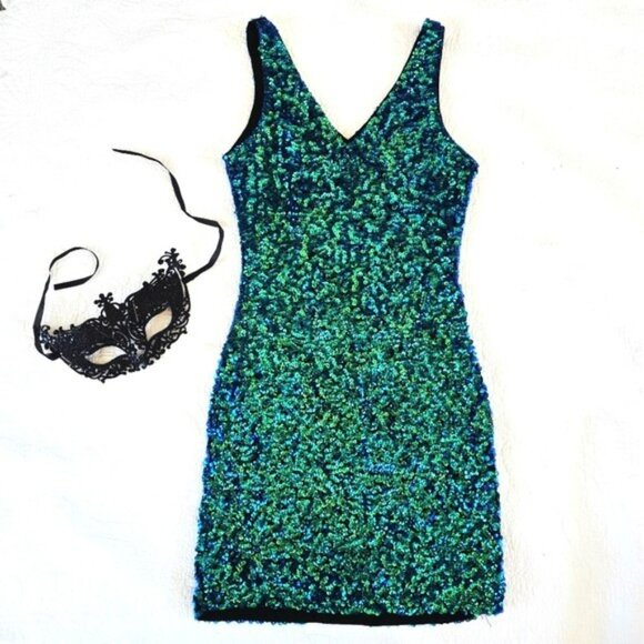 Women's Formal Sequins Mini Dress Size Small Blue Green Bodycon Sexy Cocktail - Picture 12 of 12
